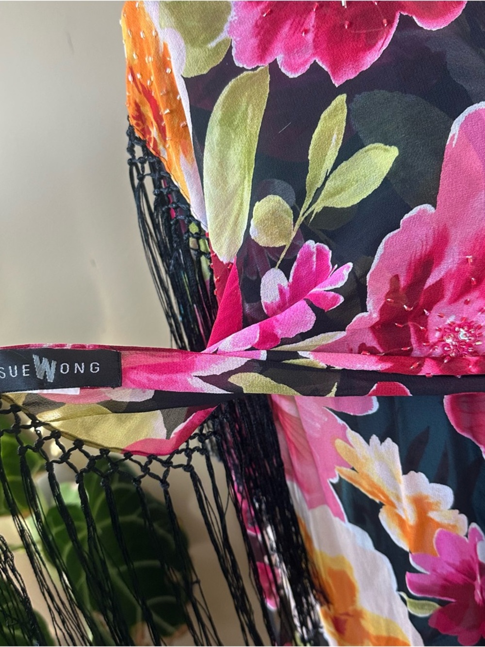 Sue Wong floral beaded fringe scarf - Picture 2 of 4